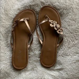 Rose gold metallic flip flops